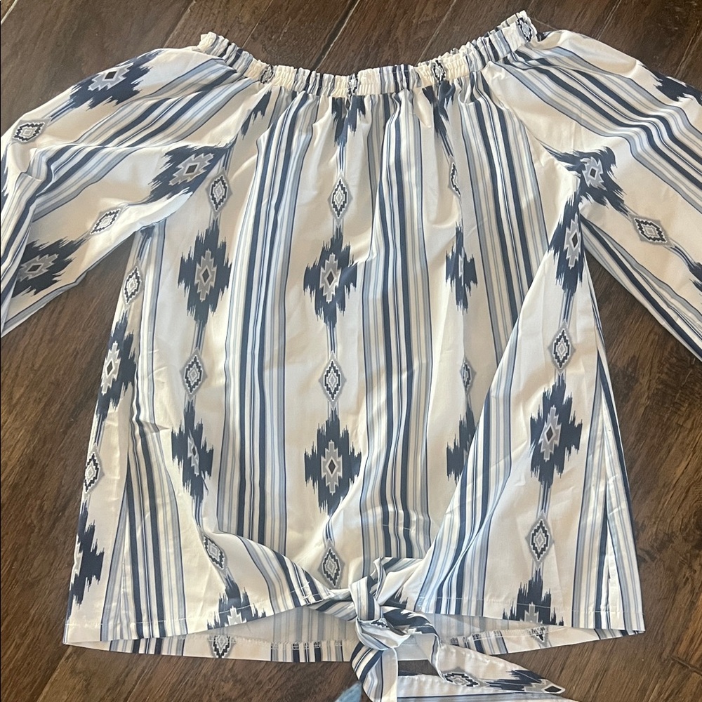 Navy and White Aztec Women's Blouse Large